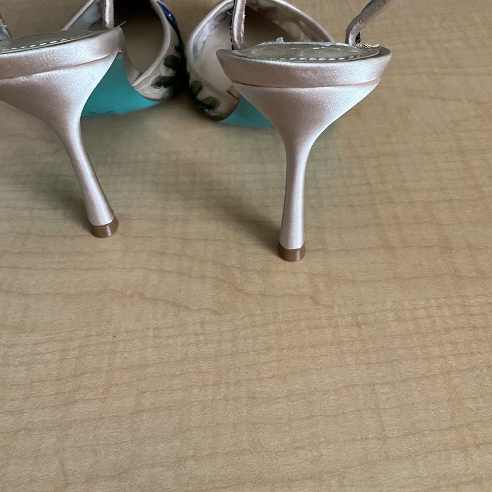 Embroidered Floral Slingback Heels in Pink & Blue - Picture 4 of 7